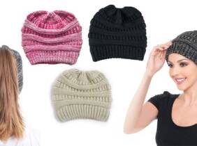 Cupón descuento oferta Gorro para invierno de cola de cabello: Negro y beige (uno de cada) / 2