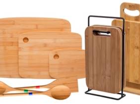 Cupón descuento oferta Juego de tablas de corte de bambú de varias marcas: Juego de 4 tablas con soporte de bambú