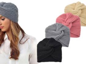 Cupón descuento oferta Gorro de punto estilo turbante: Negro y rosa / 2