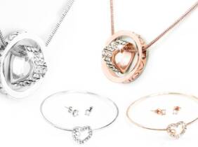 Cupón descuento oferta Set de pulsera collar y pendientes con cristales de Swarovski®: Rosa dorado y plateado / 2