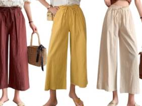 Cupón descuento oferta Pantalones anchos de lino con corte culotte: Azul / L