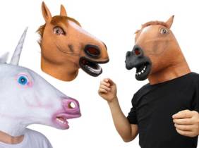 Cupón descuento oferta Máscara con forma de cabeza de caballo para disfraz: Unicornio a rayas multicolores