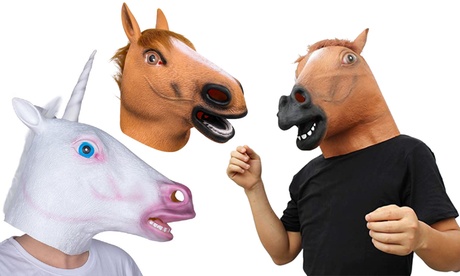 Cupón descuento oferta Máscara con forma de cabeza de caballo para disfraz: Unicornio a rayas multicolores