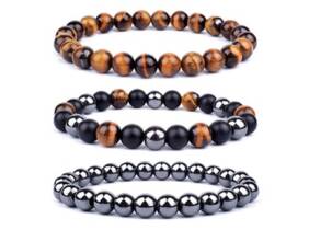 Cupón descuento oferta Pulsera con piedras de ojo de tigre: 1 / Tricolor