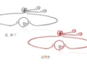 Cupón descuento oferta Pulsera y pendientes Jacey Heart con cristales de Swarovski®: Plateado y rosa / 2