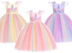 Cupón descuento oferta Vestido de princesa de arcoíris con unicornio y falda de tul: Rosa / 6-7 años