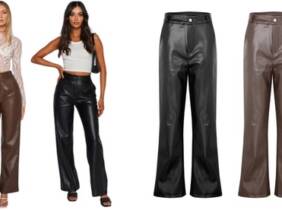 Cupón descuento oferta Pantalones de piel sintética: Negro / XL