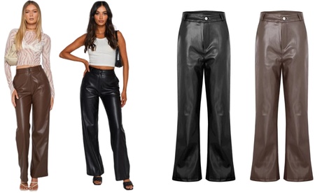 Cupón descuento oferta Pantalones de piel sintética: Negro / XL