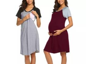 Cupón descuento oferta Vestido de maternidad y lactancia de manga corta: Vino / L / 2